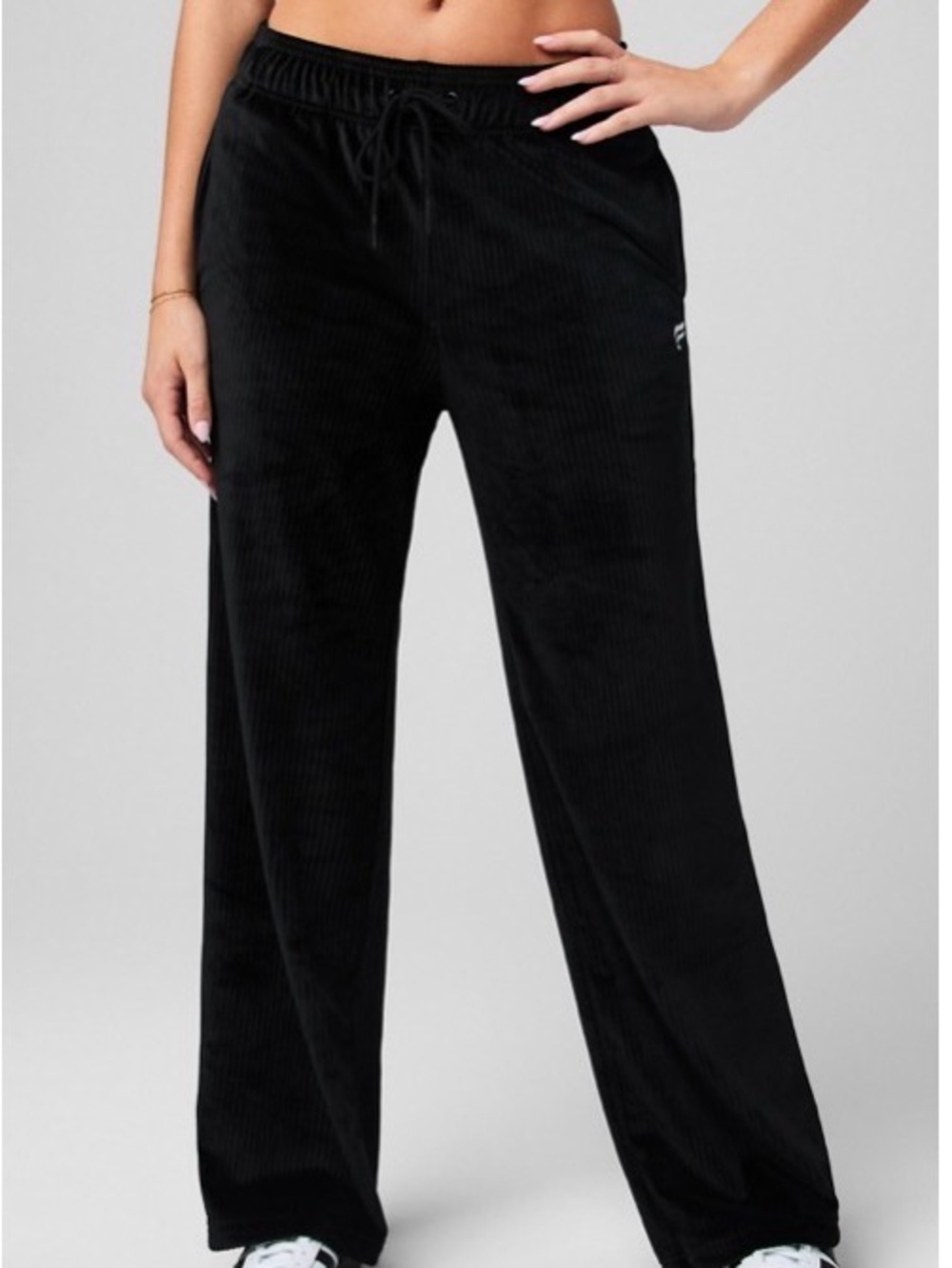 UEC FABLETICS BLACK PLUSH RIB WIDE LEG PULL ON PANTS ELASTIC DRAWSTRING WAIST S